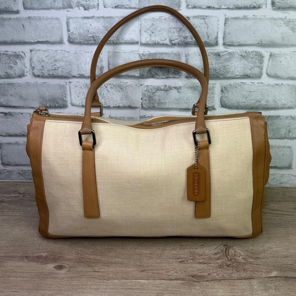 Coach Handbags - Vintage Coach Bonnies‎ Legacy Linen Canvas Satchel Bag Camel 9435